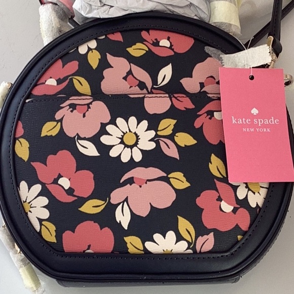 Kate Spade NWT Blue Multi Traveler Road Trip Floral Print Round Crossbody Bag - Picture 4 of 9